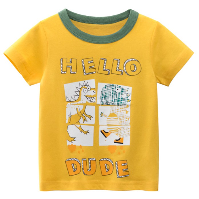 (MYKID HCM) Áo thun bé trai 27KIDS in hình Khủng Long HELLO DUDE mẫu mới 2021 chất liệu cotton an toàn cho bé