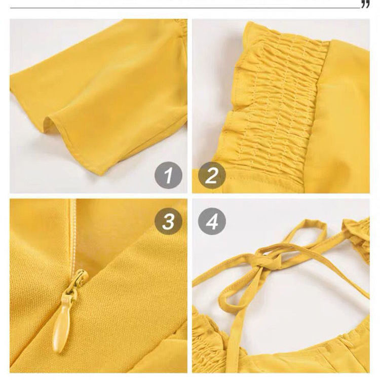 Large Size Yellow Long Skirt Palace Style Retro French Waist Slimming Chiffon Square Collar Dress2021New Summer | BigBuy360 - bigbuy360.vn