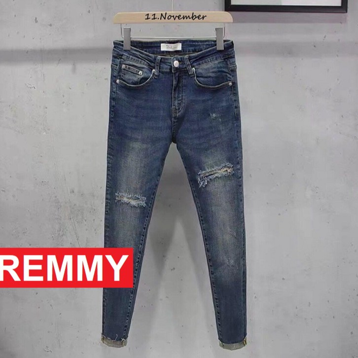 QUẦN JEAN NAM XANH ĐẬM RÁCH GỐI CHẤT BÒ CAO CẤP NHẬT BẢN KJ11 REMMYSHOP | BigBuy360 - bigbuy360.vn