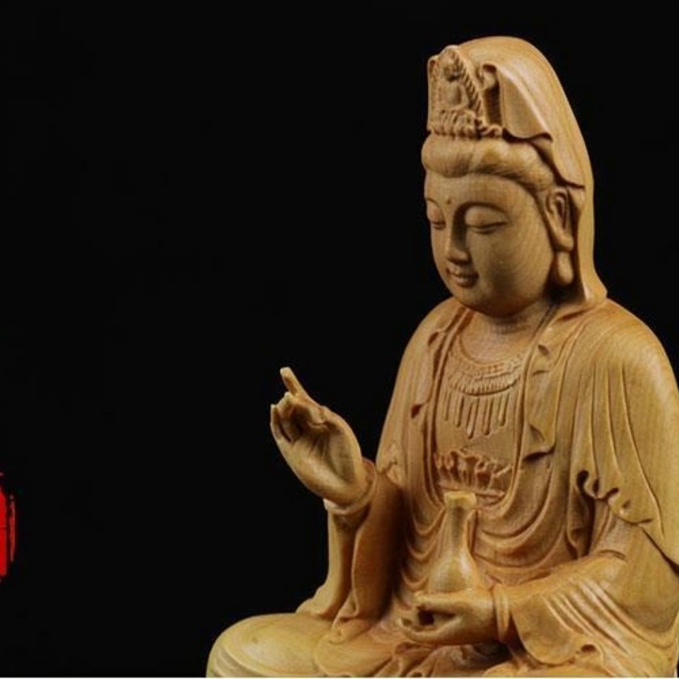 ♛☊Đồ trang trí tượng Phật Bà Quan Âm bằng gỗ hoàng dương Yabai, đồ thủ công chạm khắc gỗ tại nhà, tượng Bồ tát Quan Âm m