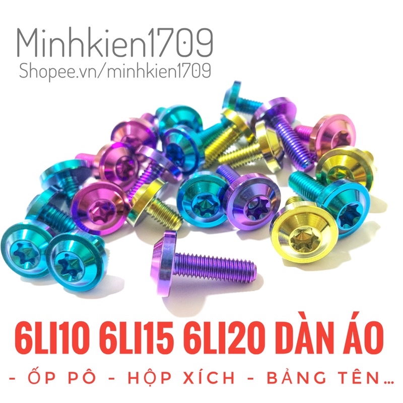 [Mã 258LIFESALE giảm 8% đơn 100K] (GR5 XỊN) Ốc titan 6li10 6li15 6li20 dù to dày gắn dàn áo ốp pô hộp xích bảng tên