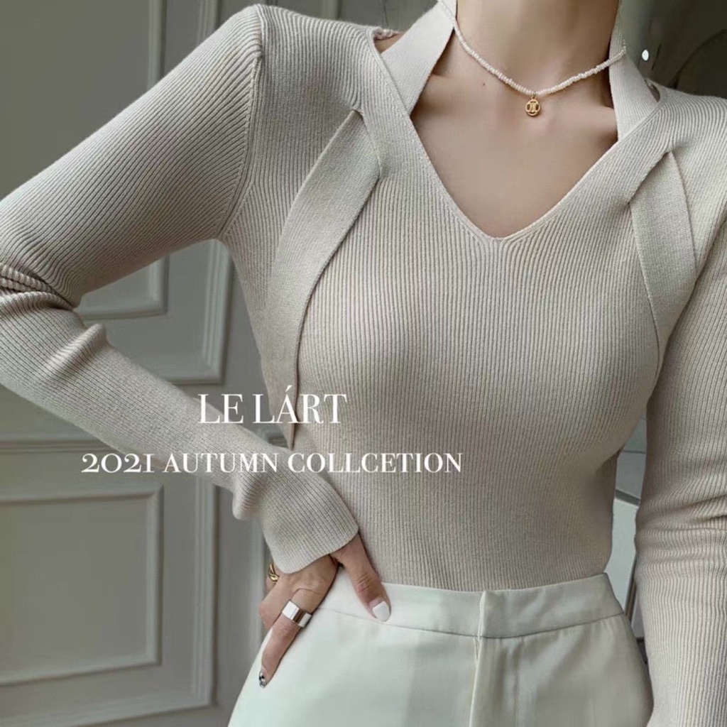 DUNEA Áo dệt kim cổ chữ V phong cách thời trang Hàn Quốc cho nữ