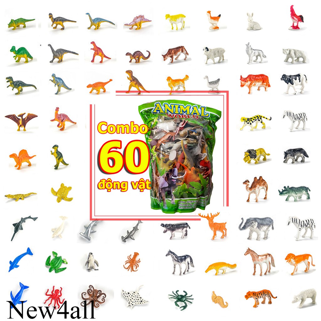 Mô hình thế giới động vật 60 chi tiết New4all ANIMAL WORLD - đồ chơi phát triển tư duy sớm cho bé trên 3 tuổi (Xanh)