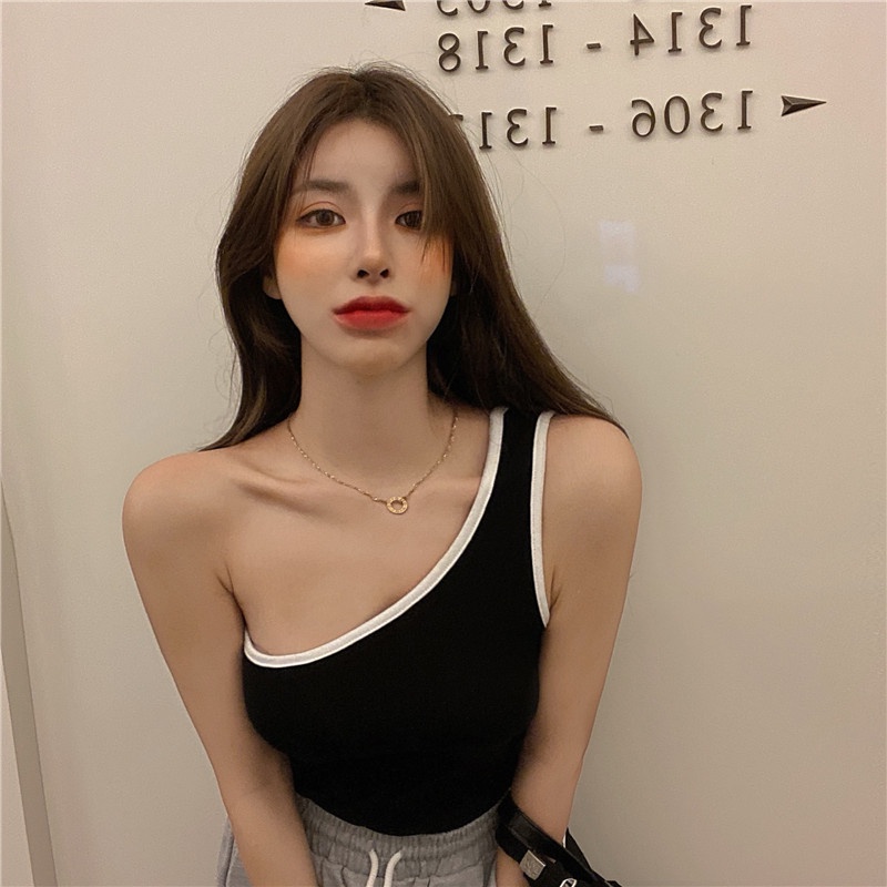 Porozi  Áo kiểu  hở một bên vai dáng ngắn mỏng phong cách Hàn Quốc thời trang dành cho nữ