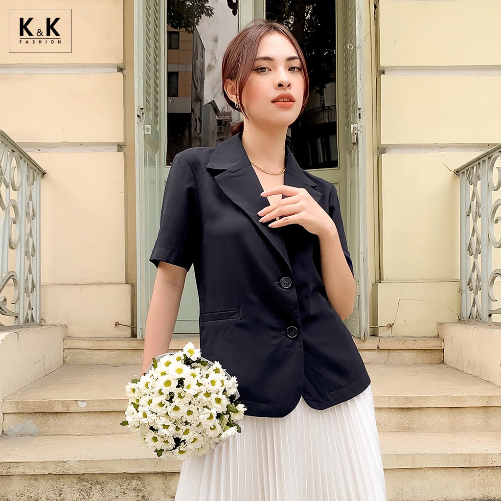 Áo Blazer Tay Ngắn K&amp;K Fashion AK10-32 Màu Xanh Đen Chất Liệu Cotton