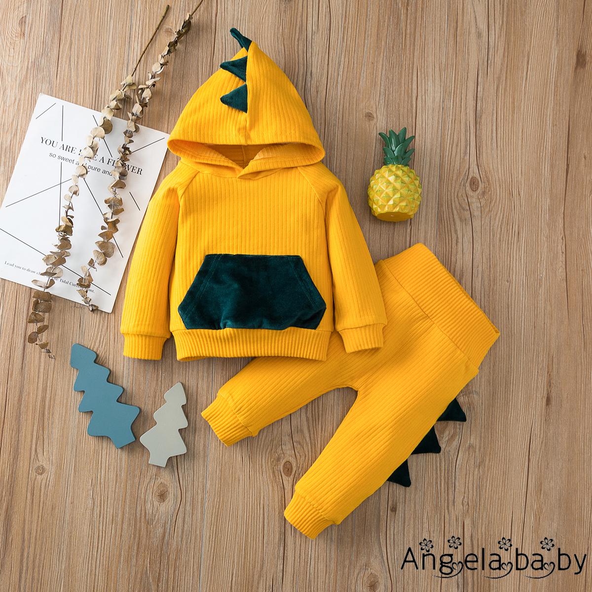 Set Áo Hoodies Có Nón Dài Tay + Quần Dài Lưng Thun Cho Bé Trai