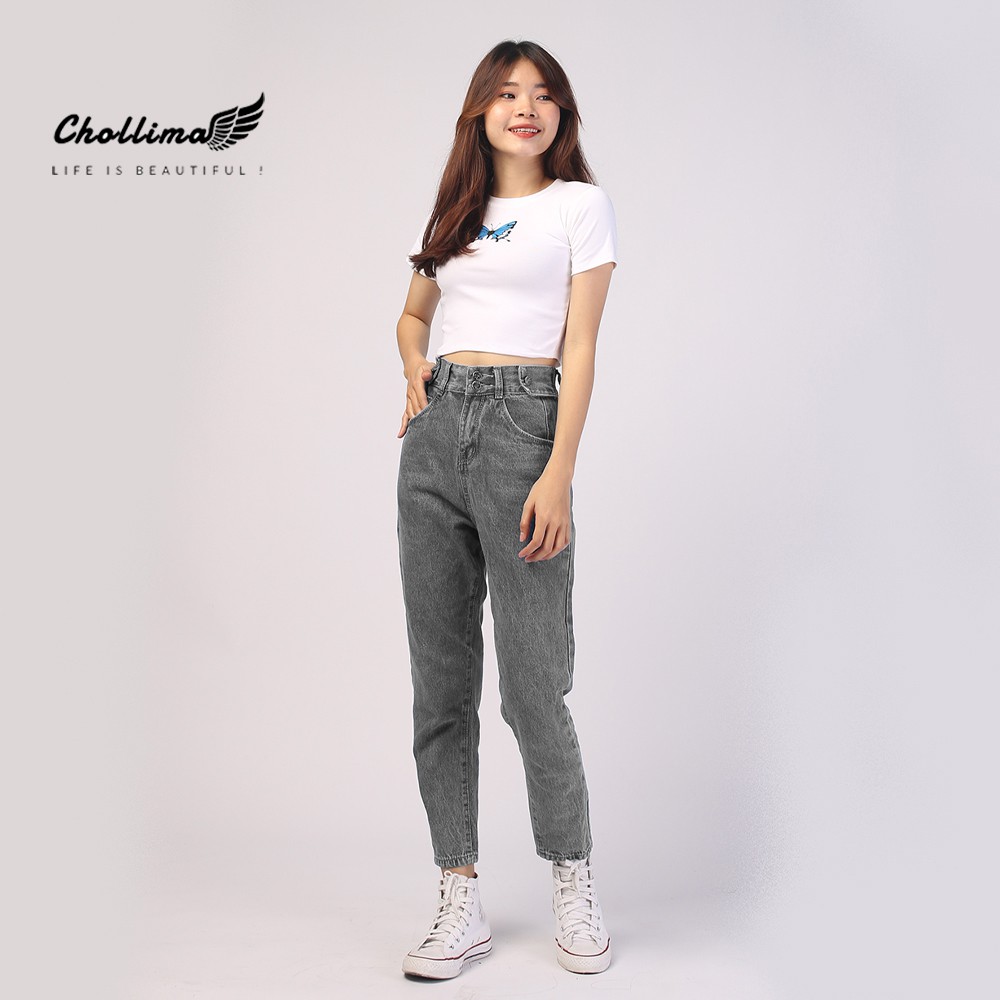 Quần baggy jeans nữ Chollima form rộng 2 bách vuông,lưng thun QD016 phong cách hàn quốc