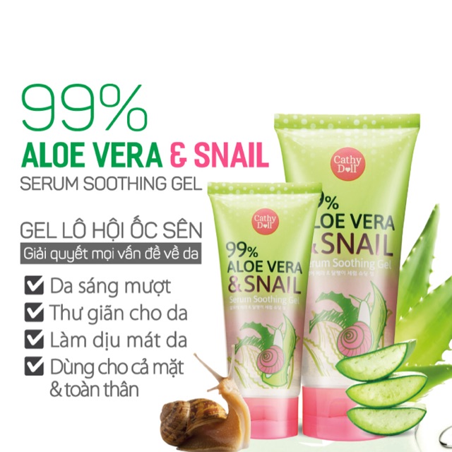 💦Gel lô hội ốc sên Cathy Doll Aloe Vera &amp; Snail Serum Soothing Gel 175g💦