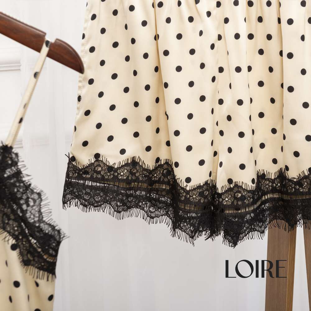 [Mã WABR0101 giảm 10% đơn 99K] Bộ Đồ Ngủ Lụa Be Phối Ren Họa Tiết Chấm Bi Loirechic BDN06 ( Áo hai dây và Quần cộc) | BigBuy360 - bigbuy360.vn