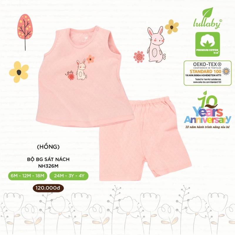 Bộ sát nách vải thông khí bé trai bé gái LULLABY