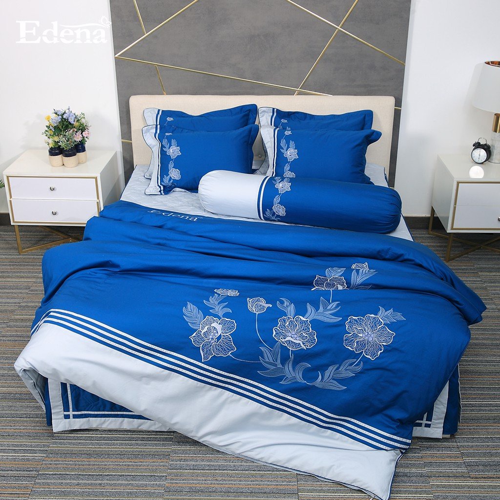 Bộ Ga Chần Gòn Edena Cotton Solid 373, gồm 5 Món
