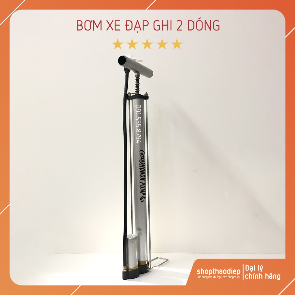 [HÀNG LOẠI 1] Bơm Tay Xe Đạp Xe Máy 2 Dóng Có Bình Trợ Lực Thân Bằng Thép Dài 60CM Màu Ghi