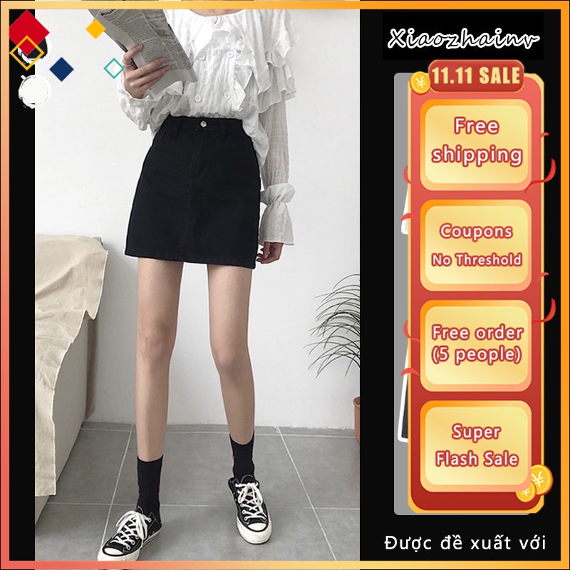[ Mã 11FASHIONSALE1 giảm 10K đơn 50K ] Xiaozhainv Chân váy chữ A lưng cao kiểu dáng đơn giản phong cách Hàn Quốc cho nữ