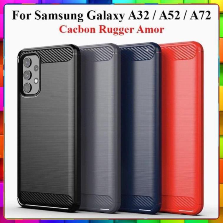 Ốp lưng dẻo Samsung Galaxy A32 / A52 / A52s / A72 vân sợi cacbon chống sốc Rugger Amor.