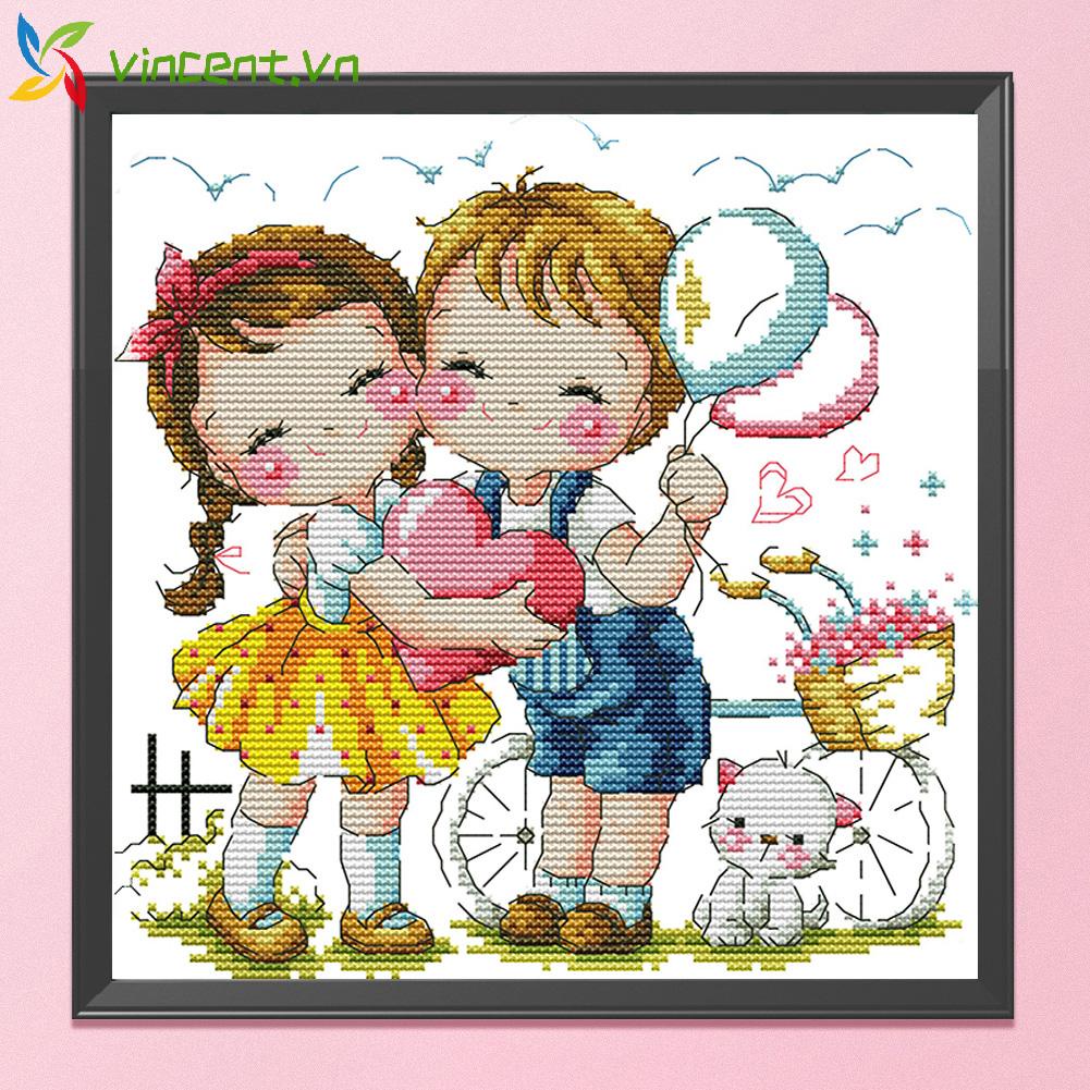 Bộ tranh thêu chữ thập 14CT hình chủ đề trái tim tình yêu
