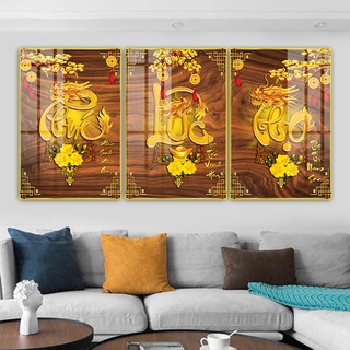 Tranh tráng gương bộ 3 phúc lộc thọ kích thước 30x45x3