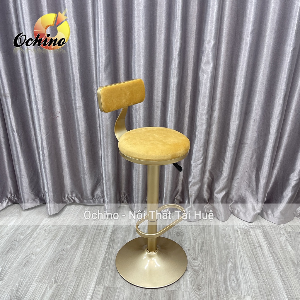 Ghế Bar, Ghế Quầy lễ Tân, ghế TRang Điểm Chân mạ vàng nhạt cao cấp Mẫu Tựa Tròn (Hàng có Sẵn)