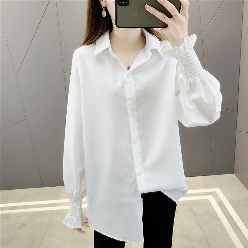 [ẢNH THẬT-NHIỀU MẪU] Áo sơ mi nữ ⚡𝗙𝗿𝗲𝗲 𝘀𝗵𝗶𝗽⚡ nhúm tay năng động trắng phong cách Hàn Quốc