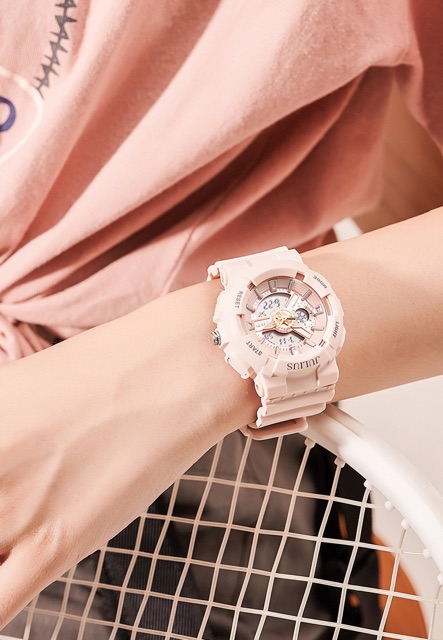 Đồng Hồ Nữ JA-1276D Julius Hàn Quốc dây cao su (Hồng Đậm)