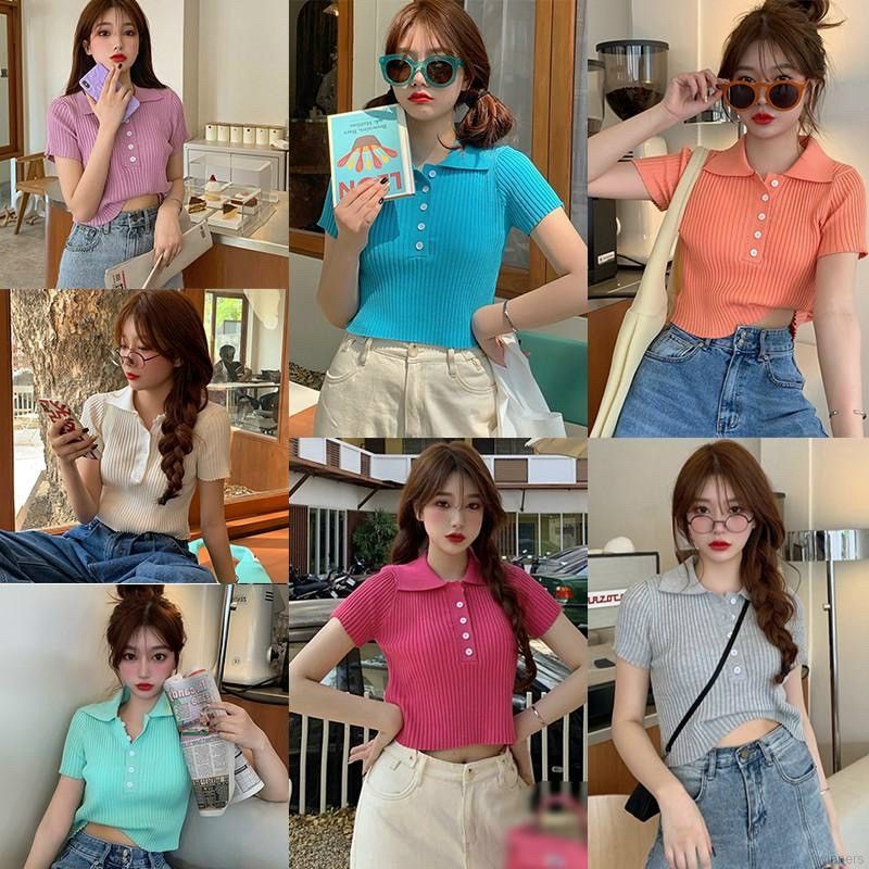 Áo thun cổ trụ - Áo thun cổ bẻ trơn cài nút thun gân A15