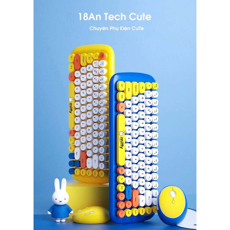 Combo bàn phím và chuột không dây Miffy 2.4G chính hãng | Phiên bản Cute Chị em xếp hàng