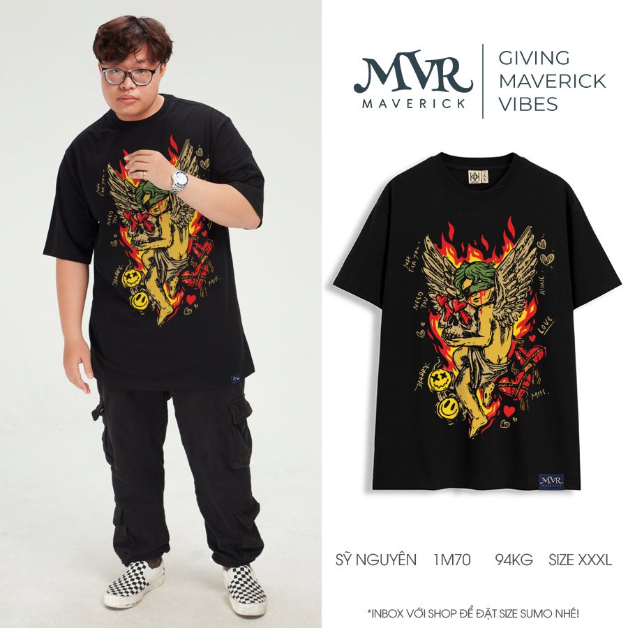 Áo phông thun Cotton phom rộng thiên thần đổ máu ngầu phong  cách MVR size rộng tee Mỹ BB4213