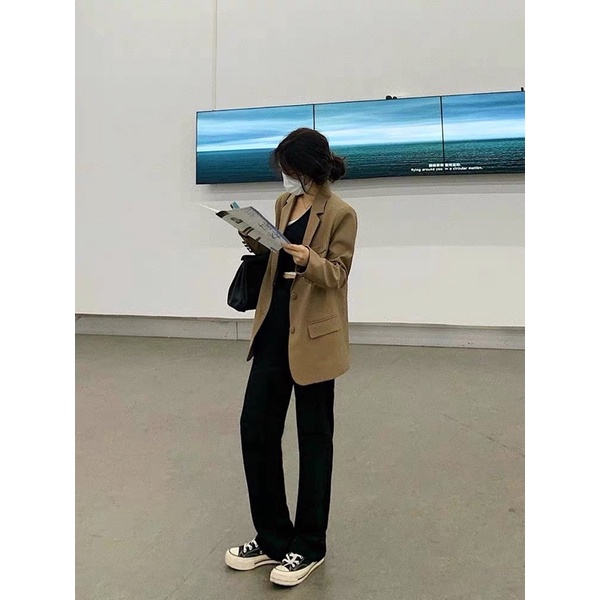 Áo blazer, vest công sở trơn 2 lớp form ôm/rộng phong cách Hàn Quốc Aimee closet