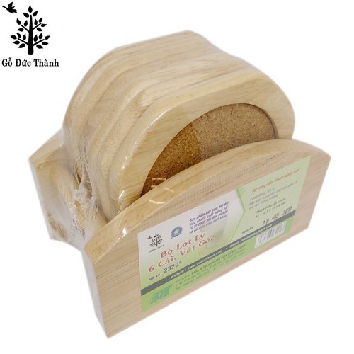 Bộ 6 cái lót ly  vát góc - Tặng kèm khay đựng siêu tiện dụng | Gỗ Đức Thành 23201 | Gia đình, quán ăn, quán cafe