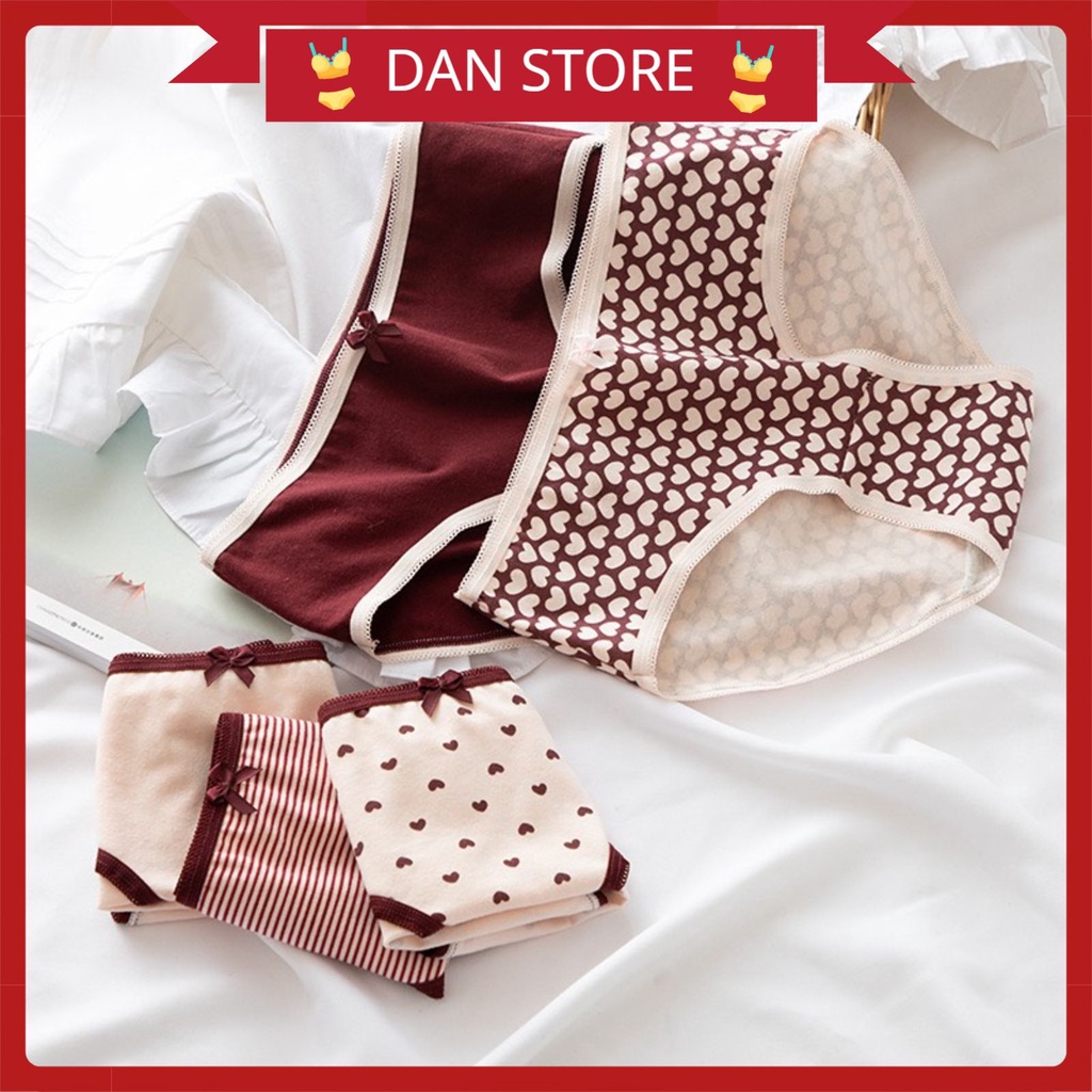 Quần Lót Nữ - Set quần lót cotton thiết kế thoáng mát mềm mịn tông tim đỏ DAN STORE MÃ 2809
