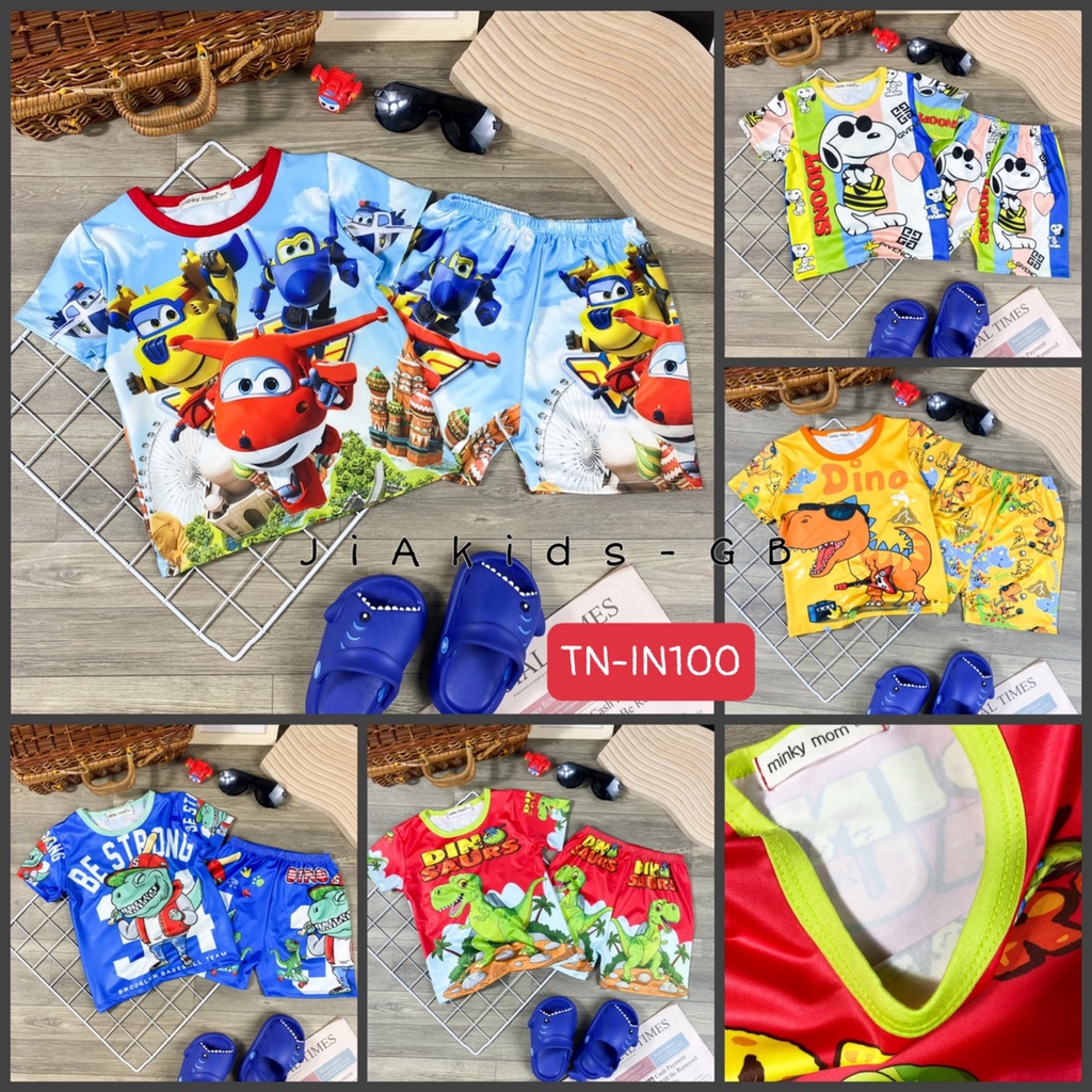 Bộ Cộc Tay VẢI 3D MINKY MOM In Hình Họa Tiết Khủng Long Oto Cho Bé TN-IN100