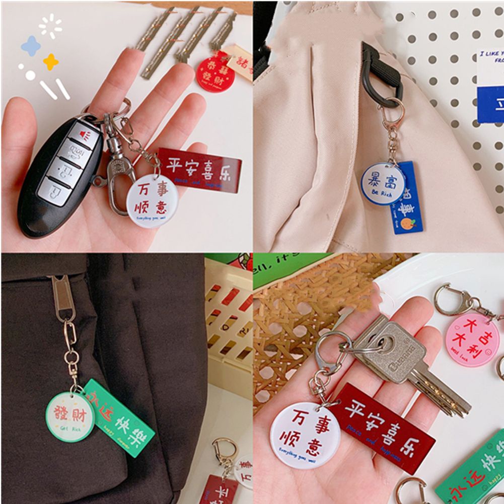 Móc chìa khóa bằng acrylic chống nước in chữ Trung Hoa