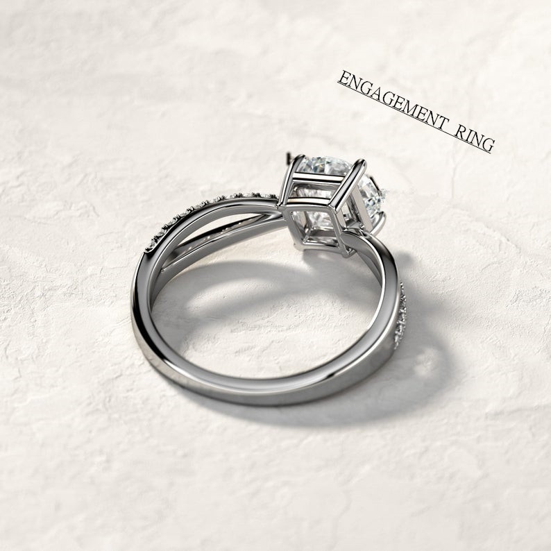 Nhẫn Đính Hôn 1 Carat Moissanite Và 0.13ct Vàng Trắng 14K Đính Kim Cương Tự Nhiên