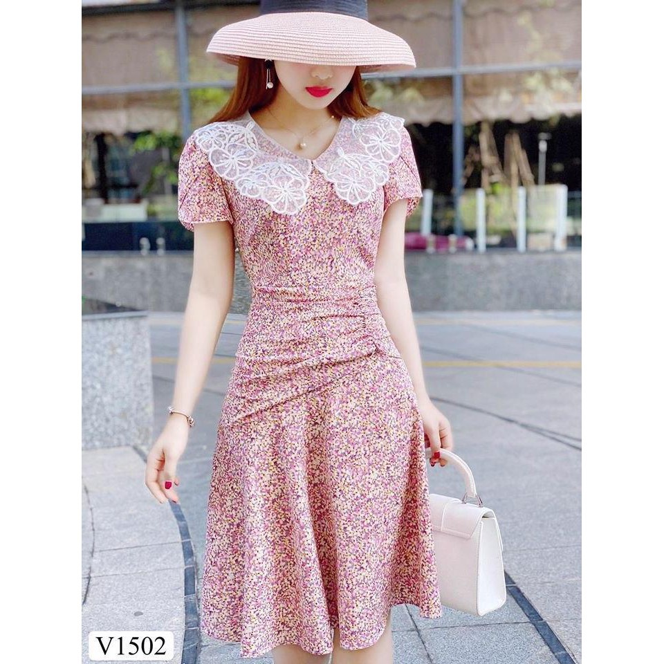 Đầm hoa nhí cổ tim phối ren nhúm eo dáng xòe phù hợp đi chơi dự tiệc V1502_Mai Anh Store [Kèm ảnh thật]