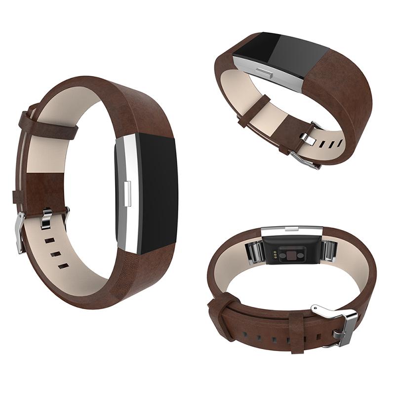 Dây Đeo Bằng Da Có Khóa Inox Cho Đồng Hồ Thông Minh Fitbit Charge 2