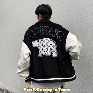 áo khoác bomber jacket varsity màu đen chữ thêu màu trắng đen phong cách hip hop