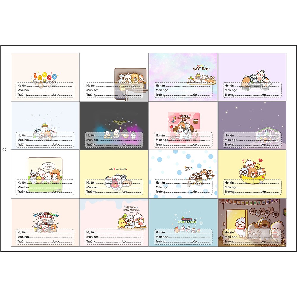 nhãn vở tonton friend NV10 hoạt hình set 16 chiếc có keo dán sẵn