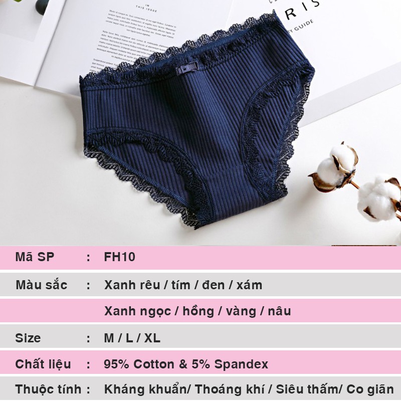 Quần lót nữ dễ thương tăm tre viền ren, quần lót nữ cotton Kazila FH10 | BigBuy360 - bigbuy360.vn