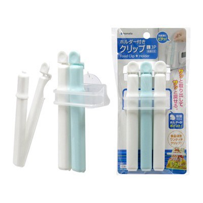Set 3 kẹp miệng túi kèm giá treo gắn tủ lạnh Inomata Nhật