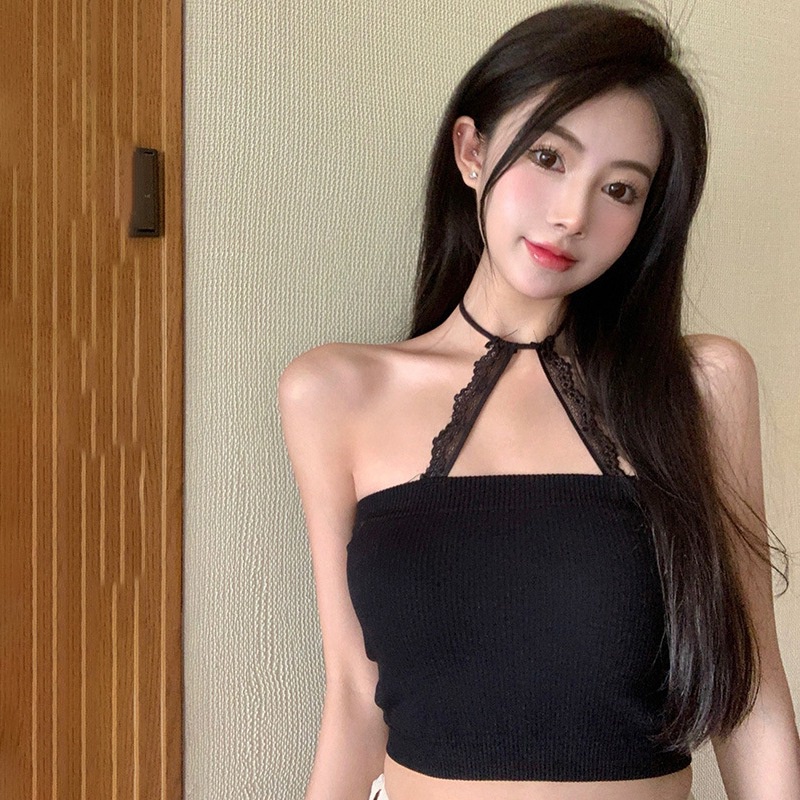 Áo Hai Dây Cổ Yếm Hở Lưng Màu Sắc Trơn Có Miếng Đệm Ngực Phong Cách Hàn Quốc Dành Cho Nữ