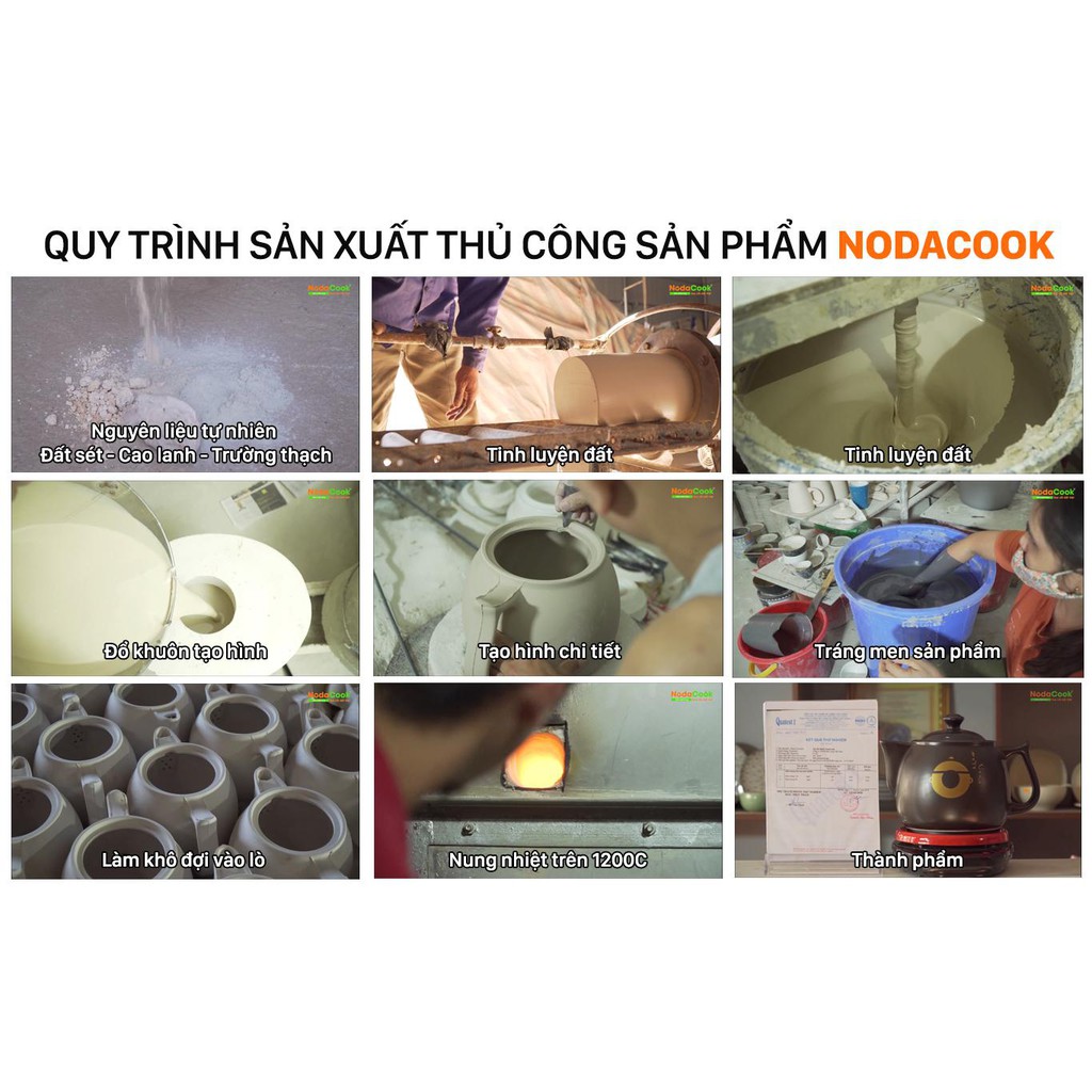 Nồi đất hầm gà sắc thuốc NodaCook Bát Tràng - Nấu bếp gas, bếp than củi, bếp hồng ngoại