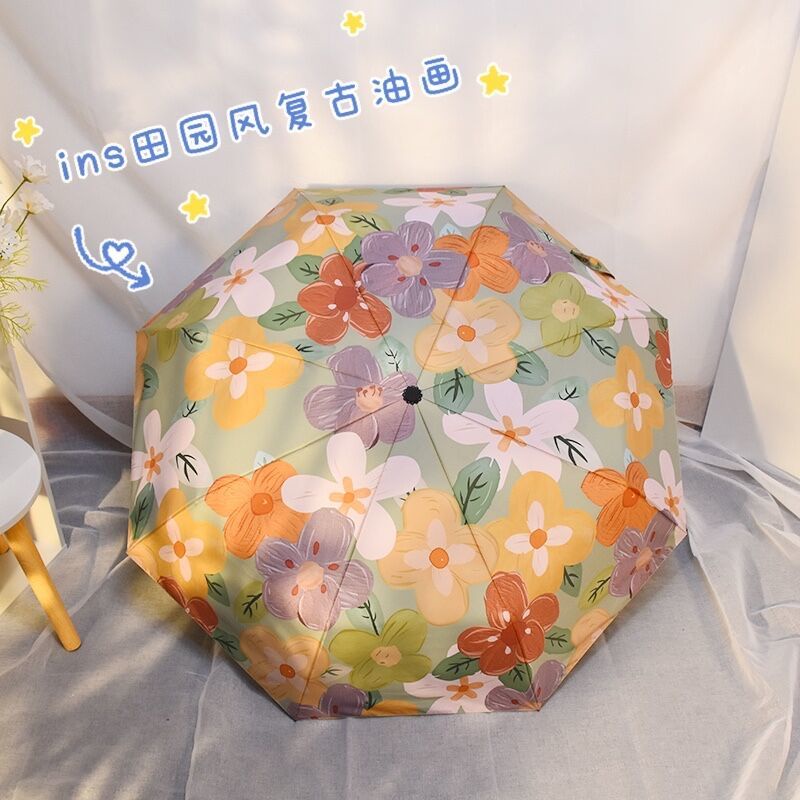 Dù Gấp Tự Động Chống Tia Uv 50% Họa Tiết Hoa Hồng Phong Cách Đồng Quê Cổ Điển