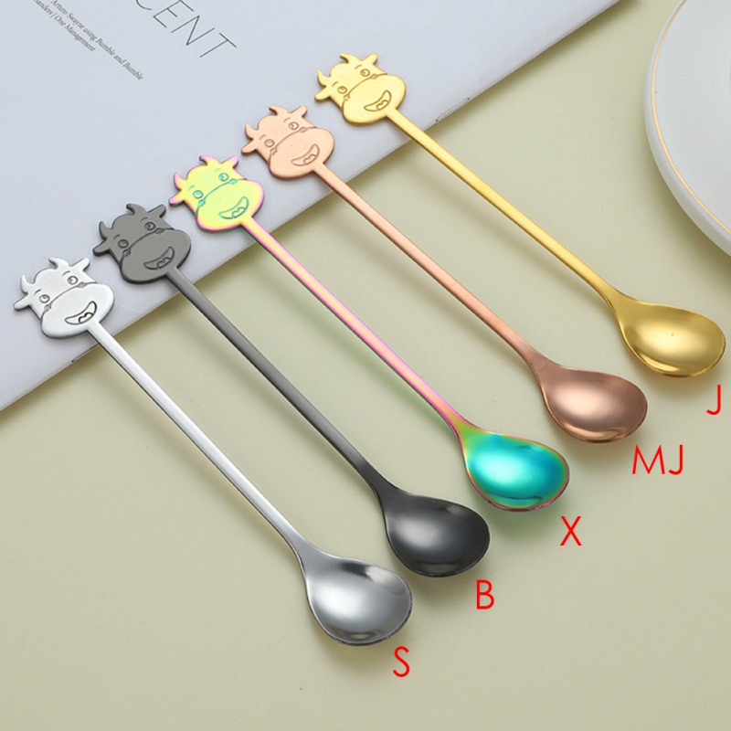 Muỗng Cà Phê Bằng Thép Không Gỉ Hình Đầu Gia Súc Dễ Thương