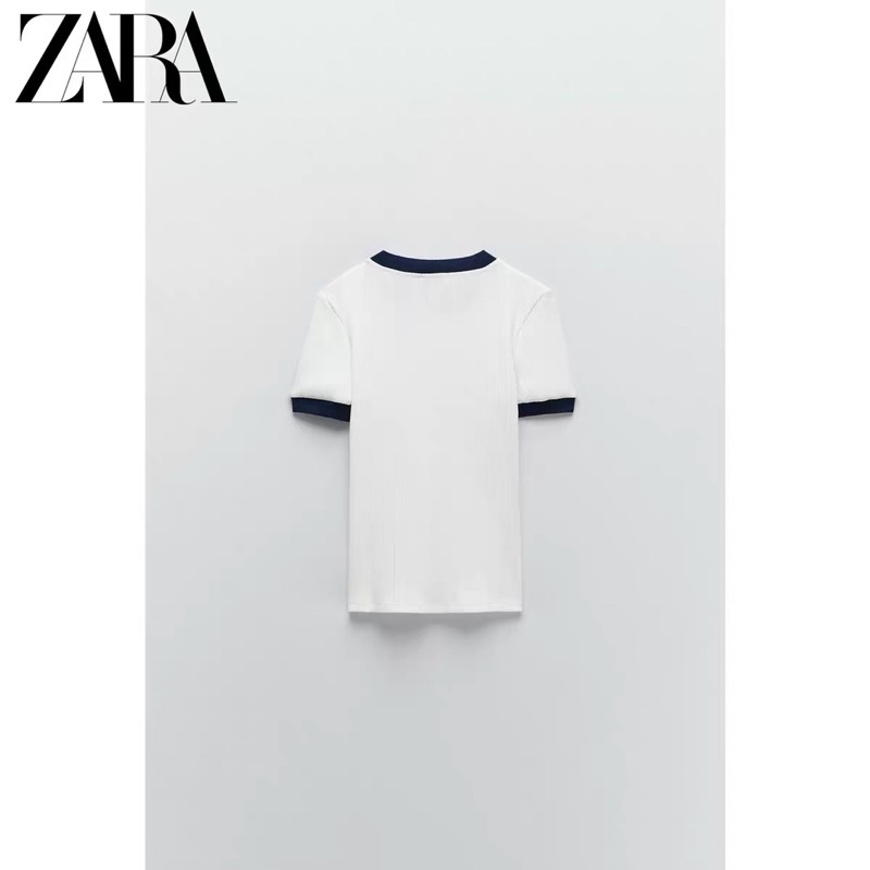 (Sẵn) Áo thun tăm phối viền Zaraaa dư sịn