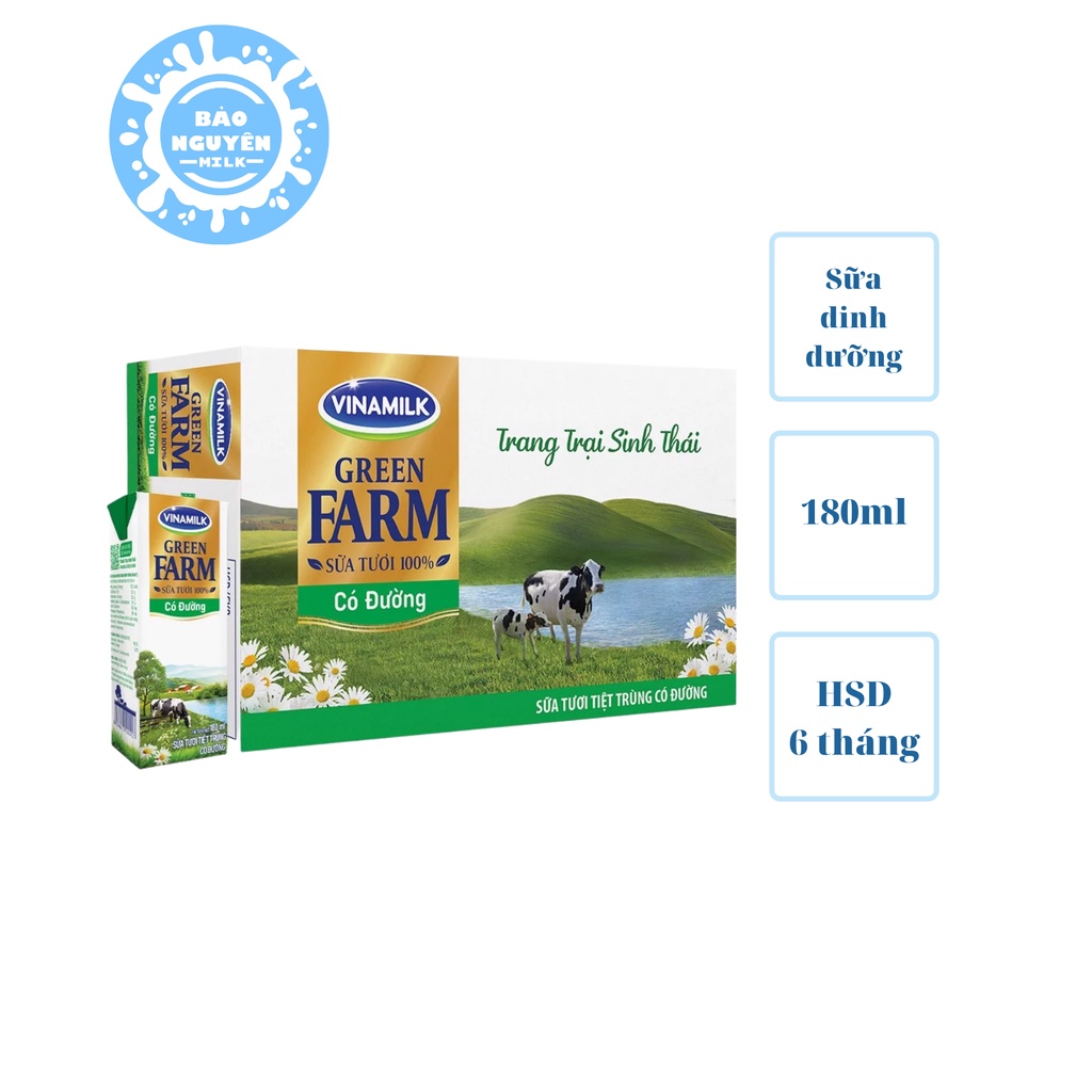 Thùng 48 hộp Sữa Tươi Tiệt Trùng Vinamilk Green Farm có đường 180ml