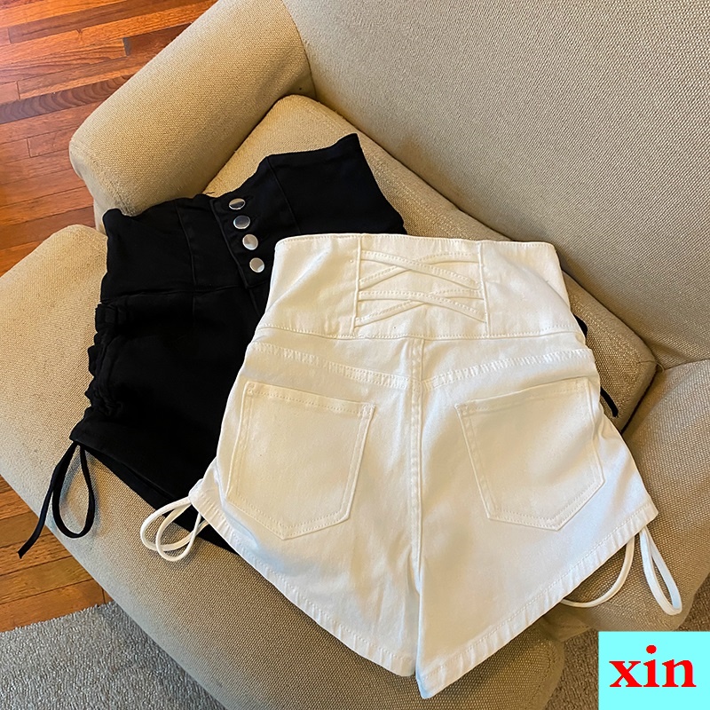 Quần Yếm Denim Ngắn Ống Rộng Lưng Cao Co Giãn Thời Trang Mùa Hè Hàng Mới Dành Cho Bạn Nữ 2022