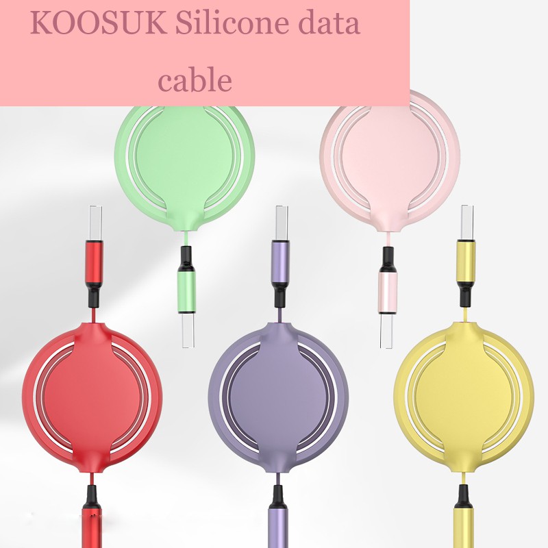 Koosuk 3In1 Silicone Telescopic Multipurpose USB Retractable Portable Phone Charge Cable For iPhone Type-c Android