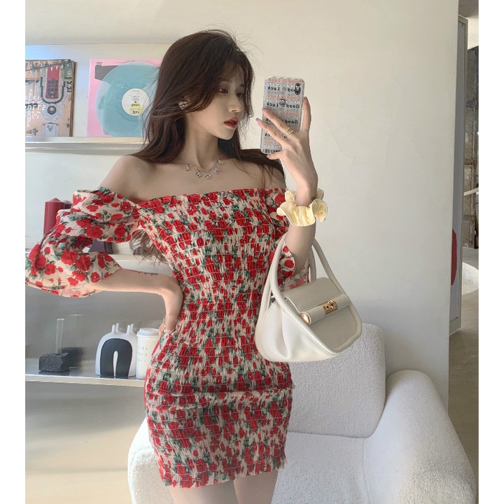 Cocory vn Đầm Công Chúa Cổ Vuông Tay Phồng In Họa Tiết Hoa Cổ Điển Thời Trang Cho Nữ