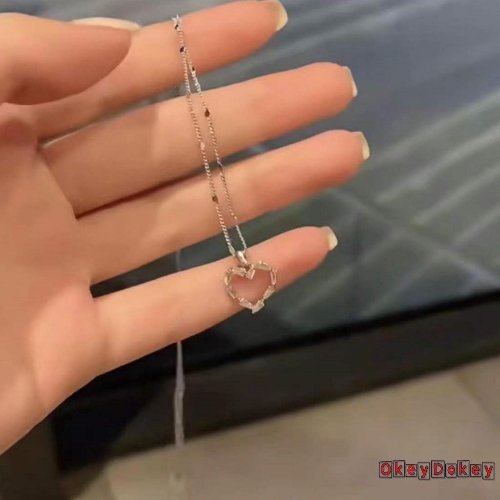 OKDK-Women Fashion Simple Style Necklace with Hollow Out Heart-shaped Pendant