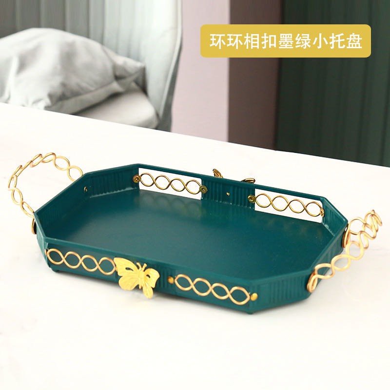 Khay trà, khay đựng ấm chén xanh ngọc, viền sóng vàng