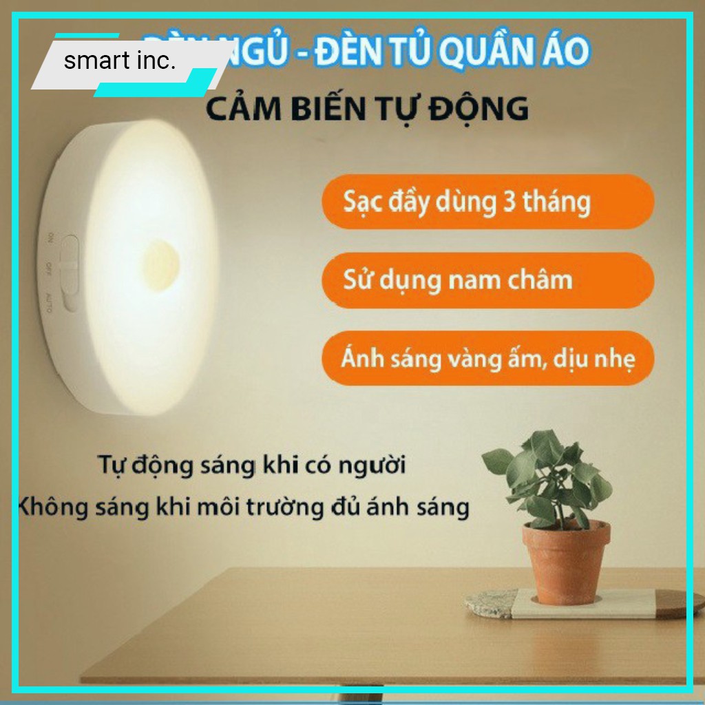 Đèn Led Treo Dán Tường Cảm Biến Chuyển Động Ban Đêm Tích Trữ Điện Đèn Ngủ Tự Sáng Gắn Cầu Thang Phòng Ngủ Sạc Pin USB